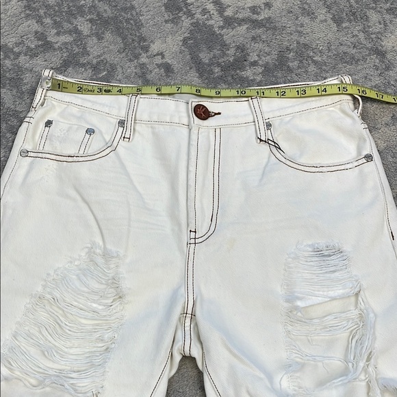 NWT One Teaspoon Stevies Mid Rise Bermuda Denim Shorts Destructed Rips Ivory 26 - Picture 6 of 16